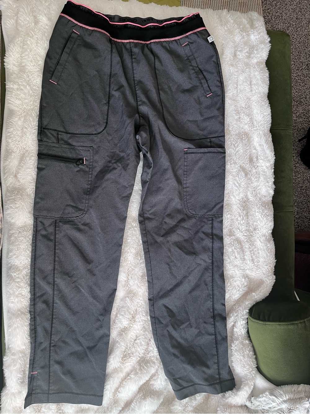 Cherokee infinity Women's Gray scrub Pants with Pink Trim